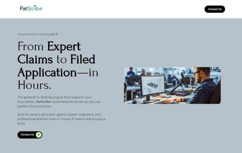 PatScribe website — from expert claims to filed application in hours